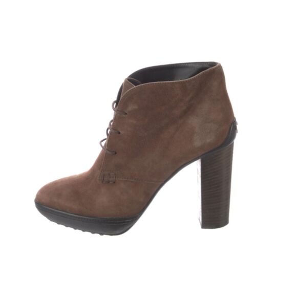 Tod Tod\'s $695 Chunky Heel Boot Brown Suede Platform Ankle Lace Up Booties 34 US 4